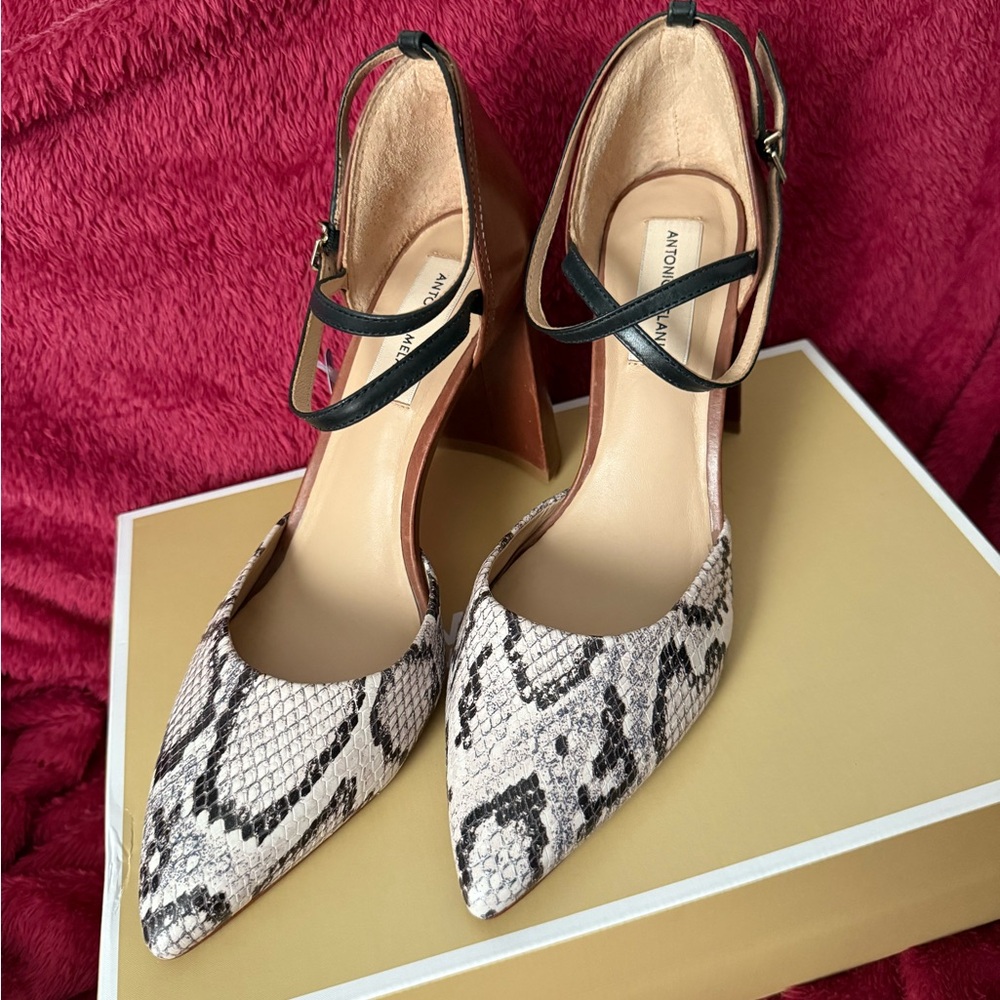Exotic Snakeskin Pointed-Toe Heels with Ankle Straps